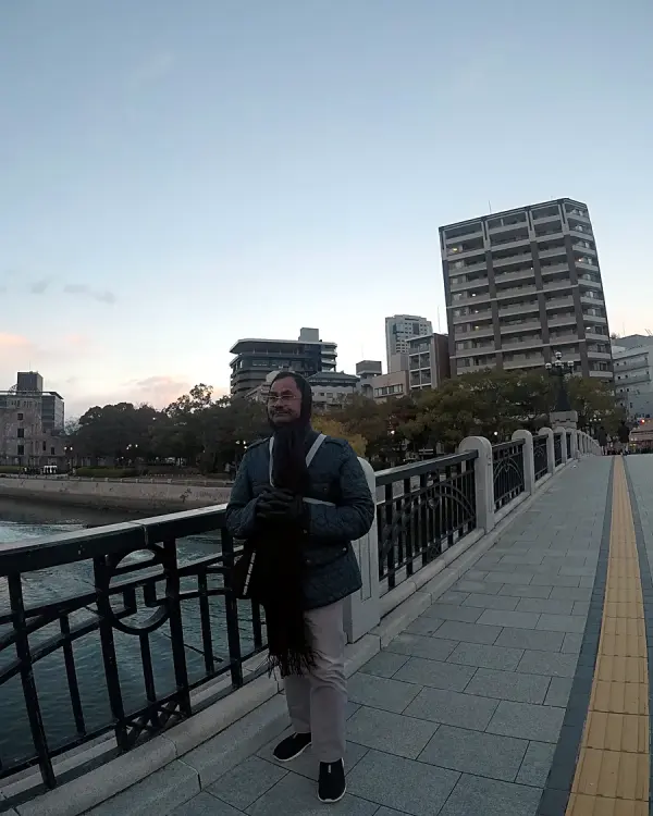 On the bridge by the A-Bomb Dome (far left), Hiroshima