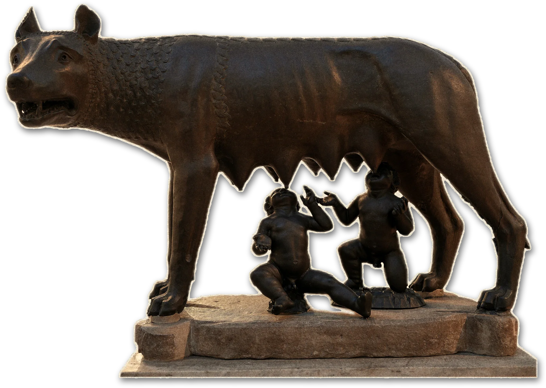 The bronze Capitoline Wolf suckling Romulus and Remus, cut out