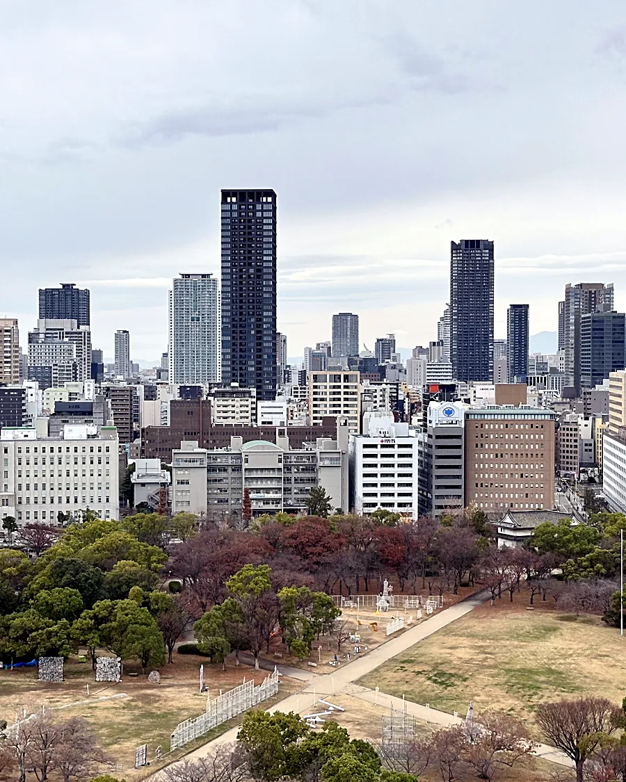 Osaka towers over the castle park